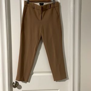 J. Crew 365 Cameron trouser size 8. Tan color. Faux pockets. Zipper. Snug fit.